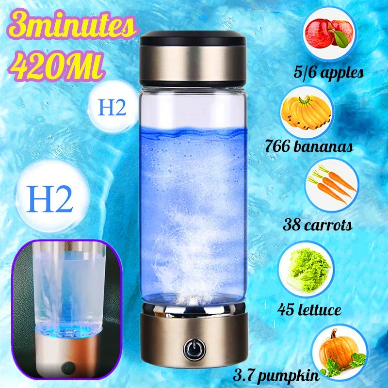 

Water Generator Alkaline Maker Rechargeable Negative Ion Portable For Pure H2 Water Bottle 420ML