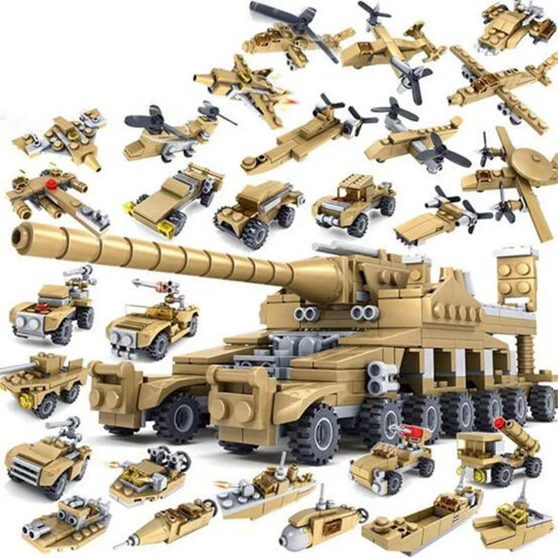 

544pcs Brand Compatible Army Series 16 In 1 Super Fire Tank Building Blocks Kit Transformation Toy Kids Gifts