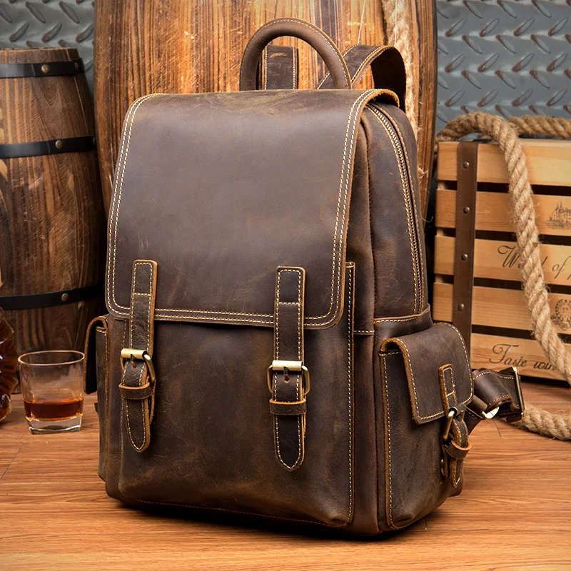 

2019 Men Backpack Genuine Leather Women Designer Brand Daypack Classic Travel Backpack Vintage Cowhide Shoulder Bag For Man