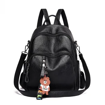

Unisex Business Casual Backpacks Travel Bag Black PU Leather Women's Fashion Shoulder Bags Teenage Backpack Women Casual