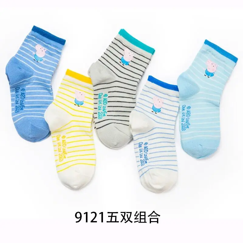 spring Autumn Genuine Peppa Pig 10pcs=5pairs socks Kids Cute Boy Girl cotton sock Children Birthday gift Toy High Quality - Цвет: 05