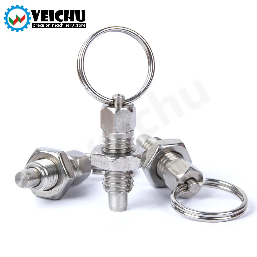 Locking Plungers stainless steel knurled plungers Short Pull Ring Hand Retractable Spring Plungers With Locking Nuts Non Lock-Out Type VCN217