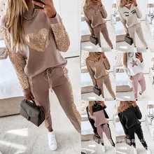 

Autumn Winter 2021 New Two-piece Set High-necked Long-sleeved Tops + Pocket Pants Casual Sweater Women Trousers Suit