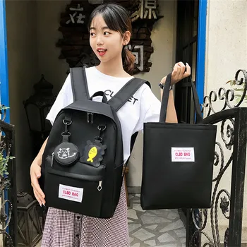 

Canvas Cartoon Alphabet Student Backpack Casual Large Capacity Travel 2 Piece Set Bookbag