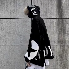 

Gothic Oversized Hoodies Women Sweatshirt Men Hong Kong Style Loose Trend Letter Printing Hooded Student Plus Velvet Thickening