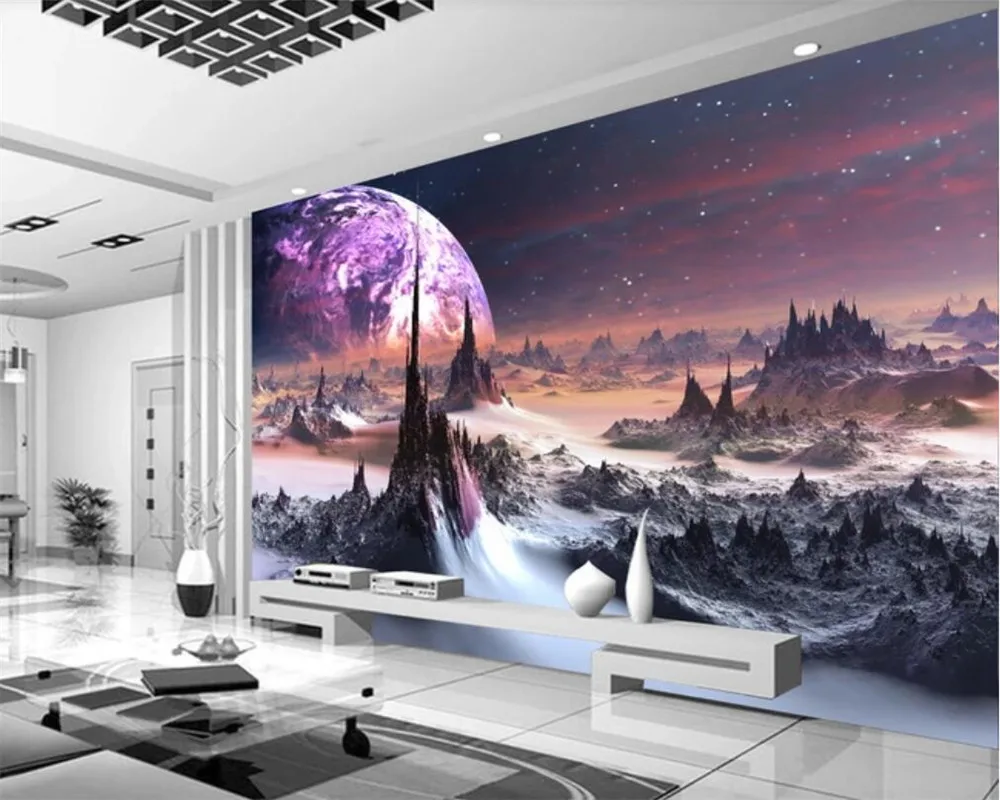 

Customized 3D Wallpaper Fantasy Universe Starry Sky Mountain TV Background Wall Mural