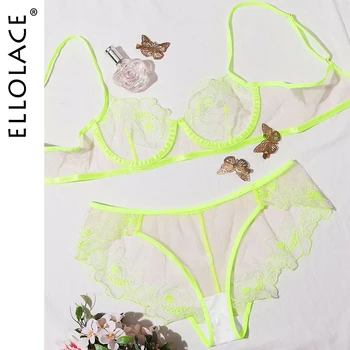 

Ellolace Neon Lingeie Women's Underwear Women Transparent Bralette Lingerie Set See Through Underwear Set Female Bra Set