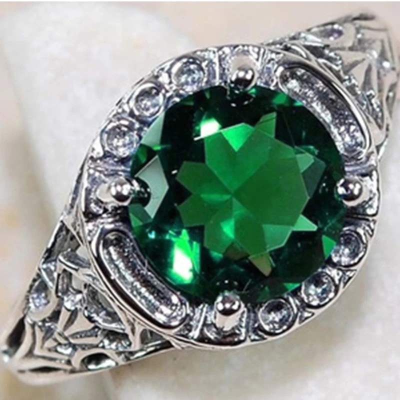 0024Green Tisonliz, винтажное голубое круглое кольцо ААА циркония для женщин, очаровательное ювелирное изделие, серебряные кольца со стразами, CZ обручальные кольца, массивные ювелирные изделия - Цвет основного камня: 0024Green