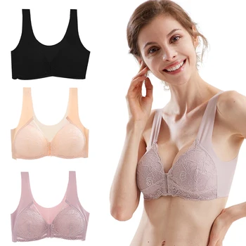 

Solid Front Zipper Closure Comfortable Bra Without Steel Ring Front Buckle Traceless Vest Lace Bra Beautiful Back Underwear