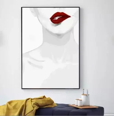 

Northern European-Style Modern Minimalist Abstract Art Oil Painting Hand-Painted Flames Lip Red Frameless Decorative Painting En