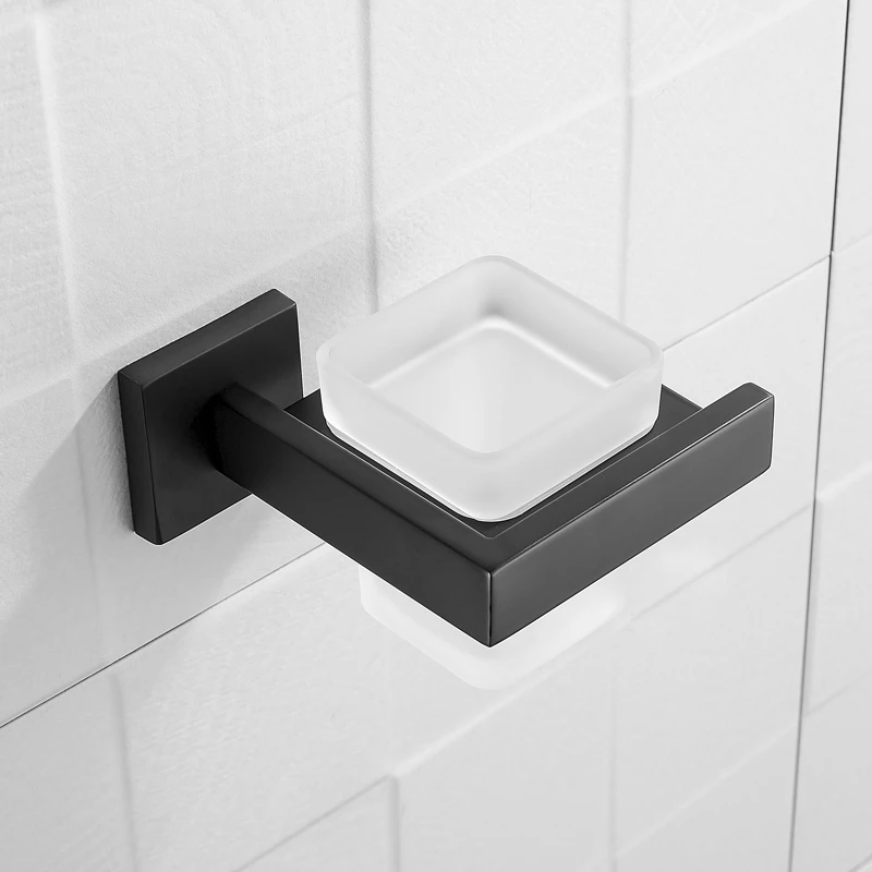 Matte Black Toothbrush Holder Tumbler Cup for Bathroom Wall Mounted Glass Toothpaste Holder Stainless Steel Accessories