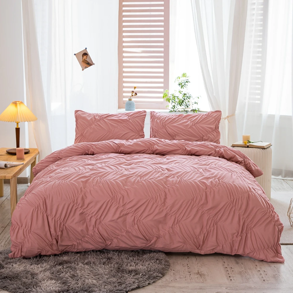 Juego de cama nórdico con estampado de arrugas onduladas, funda de edredón rosa, sin sábana para cama, ropa de cama sencilla de un solo Color|Funda nórdica| - AliExpress
