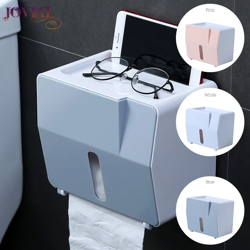 

Toilet Paper Holder Avoid Punch Waterproof Placing Table Carton Bathroom Products ABS Material High Capacity Storage Tissue Box