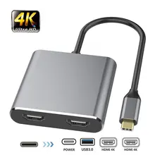 HDMI type C адаптер 4K C на двойной HDMI USB 3,0 кабель зарядный порт конвертер для MacBook для samsung Dex Galaxy S10/S9