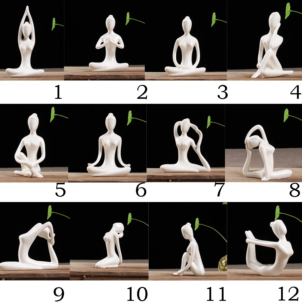 Ceramic Yoga Figure Ornament Statue Sculpture for Zen Garden Home Yoga Room Desk Decor