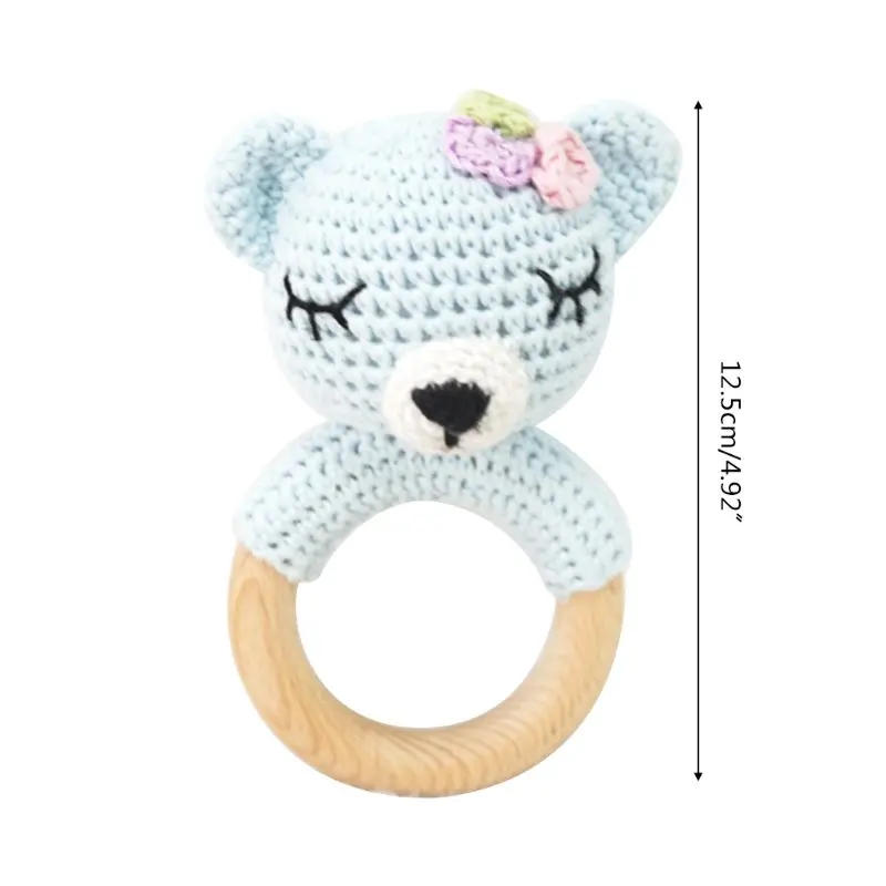 

Baby Wooden Teether Ring DIY Crochet Bear Rattle Soother Bracelet Infant Molar R2JF