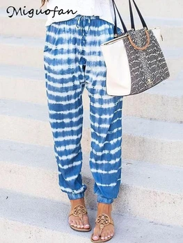 

Miguofan beach pants vintage bohemian summer loose causal pants fashion women tie-dyed striped pants femme mujer vestidos 2020