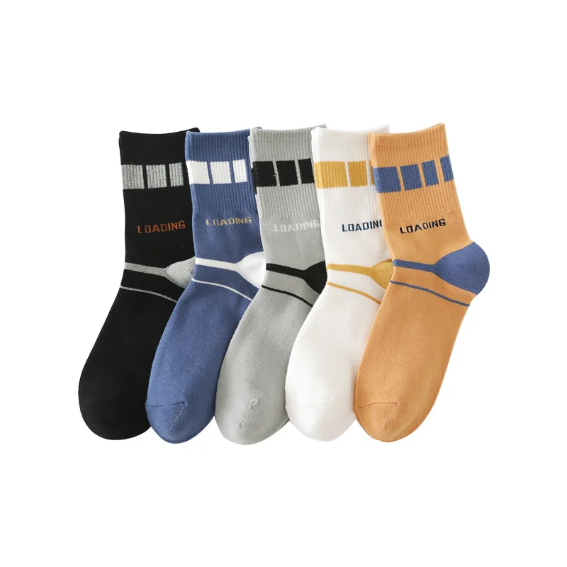 

5 Pairs Stripe for Mens Casual Socks fashion Cotton winter high long Sock Black Harajuku plus size Funny boys men Art Sox