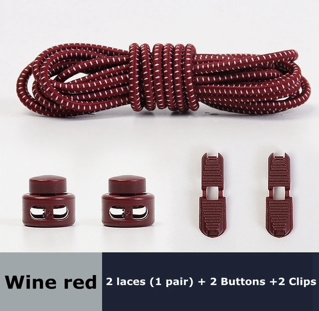 1Pair Colored Dots Round Shoelaces Elastic Plastic Lock Hiking Sports No Tie Shoelace Adult Children Shoe Accessories Lazy Lace Wine Red