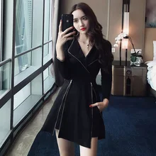 Dong Small Demon осеннее Новое Стильное женское красное платье знаменитостей в Корейском стиле, приталенное женское платье из двух частей