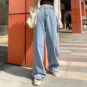 

Woman Jeans High Waist Clothes Wide Leg Denim Clothing Blue Streetwear Vintage Quality 2020 Fashion Harajuku Straight Pants