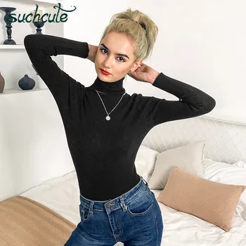 

SUCHCUTE Turtleneck Pullovers For Women Knitting Sweater Longslive Warm Top Autumn Winter 2019 Korean Style Festival Female Tops