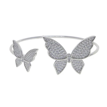 

New Iced Out CZ Butterfly Bangle Open Adjust Size Animal Charm Gold Silver Color Bracelet Women Hiphop Bling Fashion Jewelry