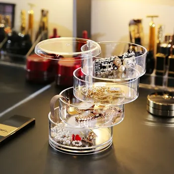 

Transparent 360 degree rotating multi-layer jewelry storage box frame small object storage box plastic jewelry box WF1010159
