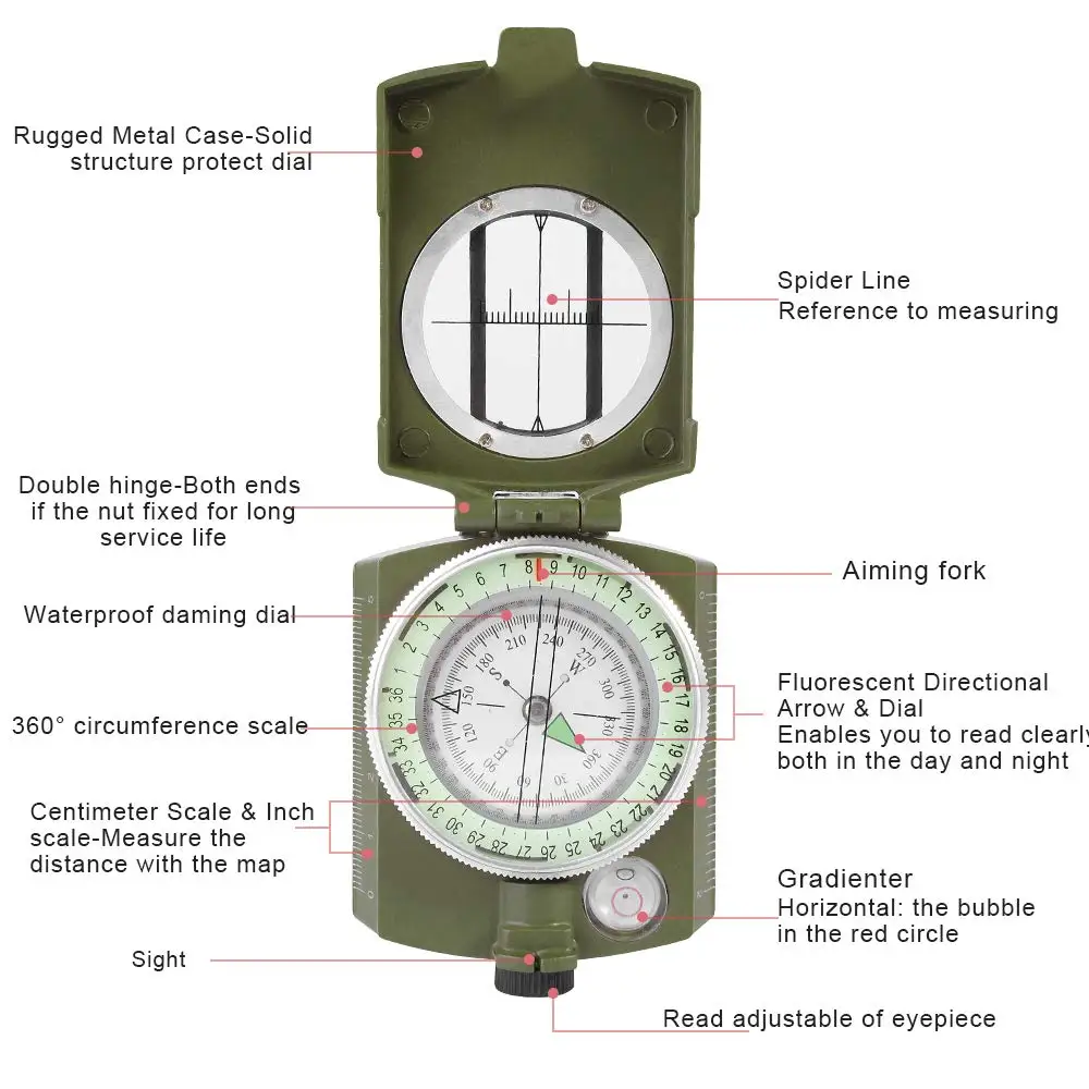 Военный компас, водонепроницаемый, с ремешком, военный, для выживания, светящийся компас, высокая точность, компас, для улицы, инструмент для кемпинга