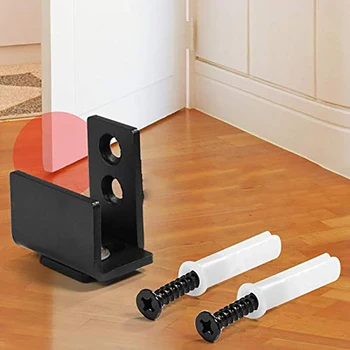 

1 Set Black Floor Rail Clip Sliding Barn Door Bottom Wall Hanging Wall Floor Rail With Screw Door Hardware Accessories