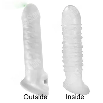 1 Piece Penis Enlargement Sleeve for Couples Silicone Cock Cover Penis Extender Time Delay Trainer Dotted Cock Rings 3