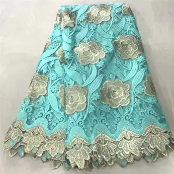 

African Lace Fabric Embroidered Nigerian Guipure for Wedding High Quality French Tulle Lace Fabric with Rhinestones XSS-04
