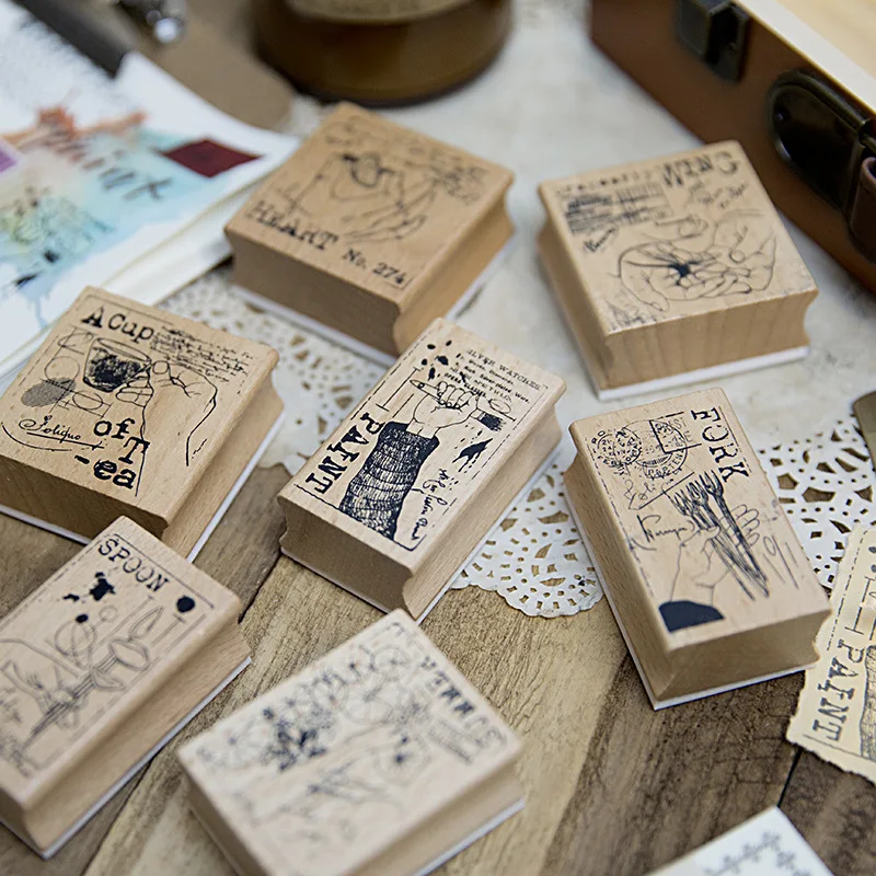 Винтажная печать жестов DIY деревянные резиновые штампы для stationery канцелярские принадлежности Скрапбукинг Стандартный штамп