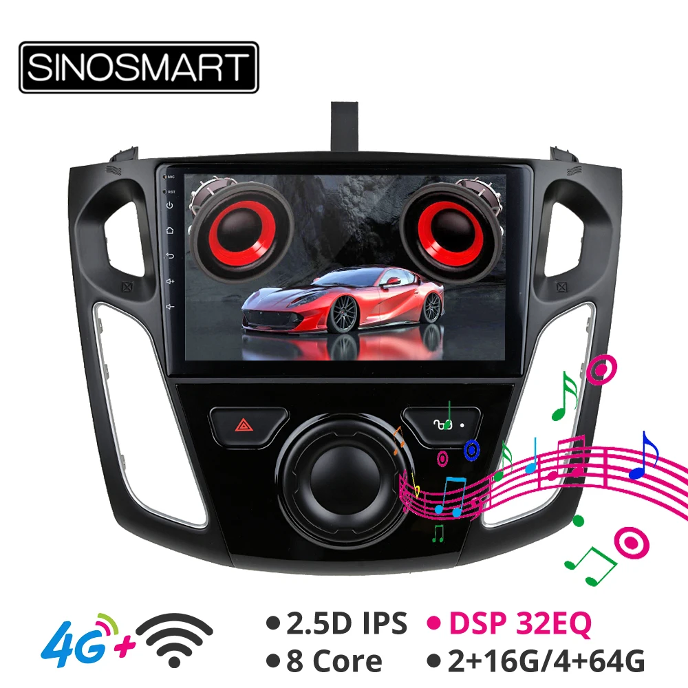 

Sinosmart Android 8.1 Car GPS Navigation Radio for Ford Focus 2015-2018 2din 2.5D IPS/QLED Screen
