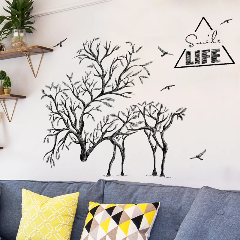 [SHIJUEHEZI] ветка дерева Наклейка на стену Наклейка виниловая DIY олень Птицы Животные фрески наклейки для гостиной спальни украшения дома