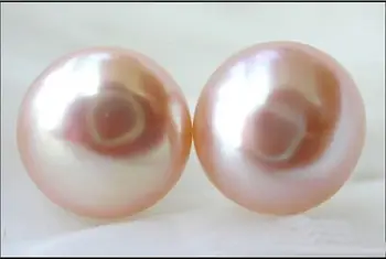 

free shipping PINK natural AAA 12-11mm South Seas pearl earrings with 14 k