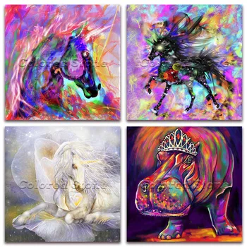 

Diamond mosaic Animals flower hippopotamus Full Diamond embroidery colorful horse DIY Diamond painting Cross stitch unicorn 006