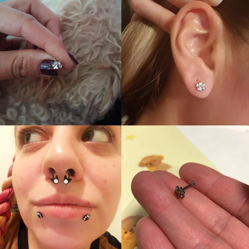 Paw Labret Monroe Lip Ring Bar Stud Zircon Internally Threaded 16G Tragus Helix Ear Cartilage Piercing Earring Body Jewelry 1PC piercing jewelry,body piercing earrings,ear piercing jewelry,body piercing jewelry,body jewelry