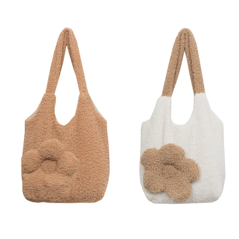 

Plush Shoulder Bag Vintage Soft Flower Travel Handbag Clutch Bags Retro Shopping Bags Large Capacity Tote for Women