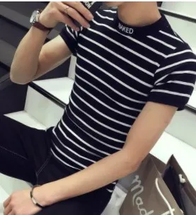ECTTC Harajuku полосатая футболка Мужская Повседневная футболка с длинным рукавом летняя футболка в стиле хип-хоп Уличная Повседневная футболка черно-белая - Цвет: black 2