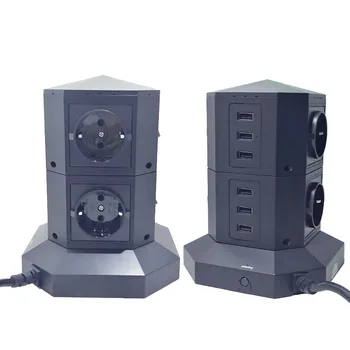 

Verticle Type Power Strip 6USB charge adaptor electric tower-type socket EU plug patch panel overload protection smart socket