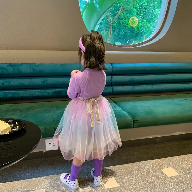 

2020 autumn and winter new net red children's dense edge color dress