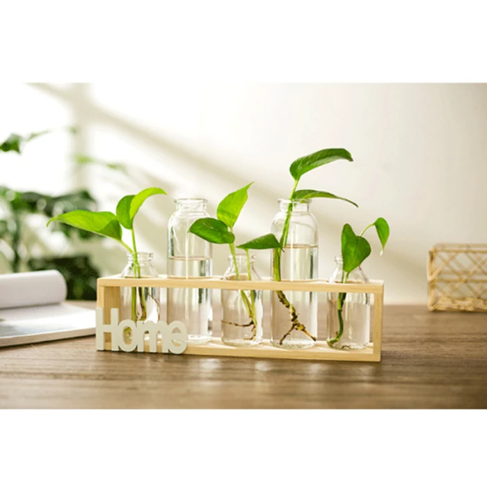 Хрустальная стеклянная ваза, деревянная подставка, подвесная стеклянная ваза для цветов в горшках, гидропонный контейнер, украшение для дома и сада, распродажа