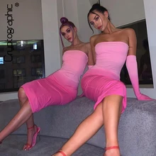 Криптографическое женское розовое платье без бретелек облегающее платье с перчатками мода осень платье миди с открытой спиной вечерние клубная одежда