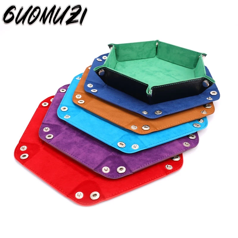 New Foldable Dice Tray Box PU Leather Folding Hexagon Coin Square Tray Dice Game 6 Styles