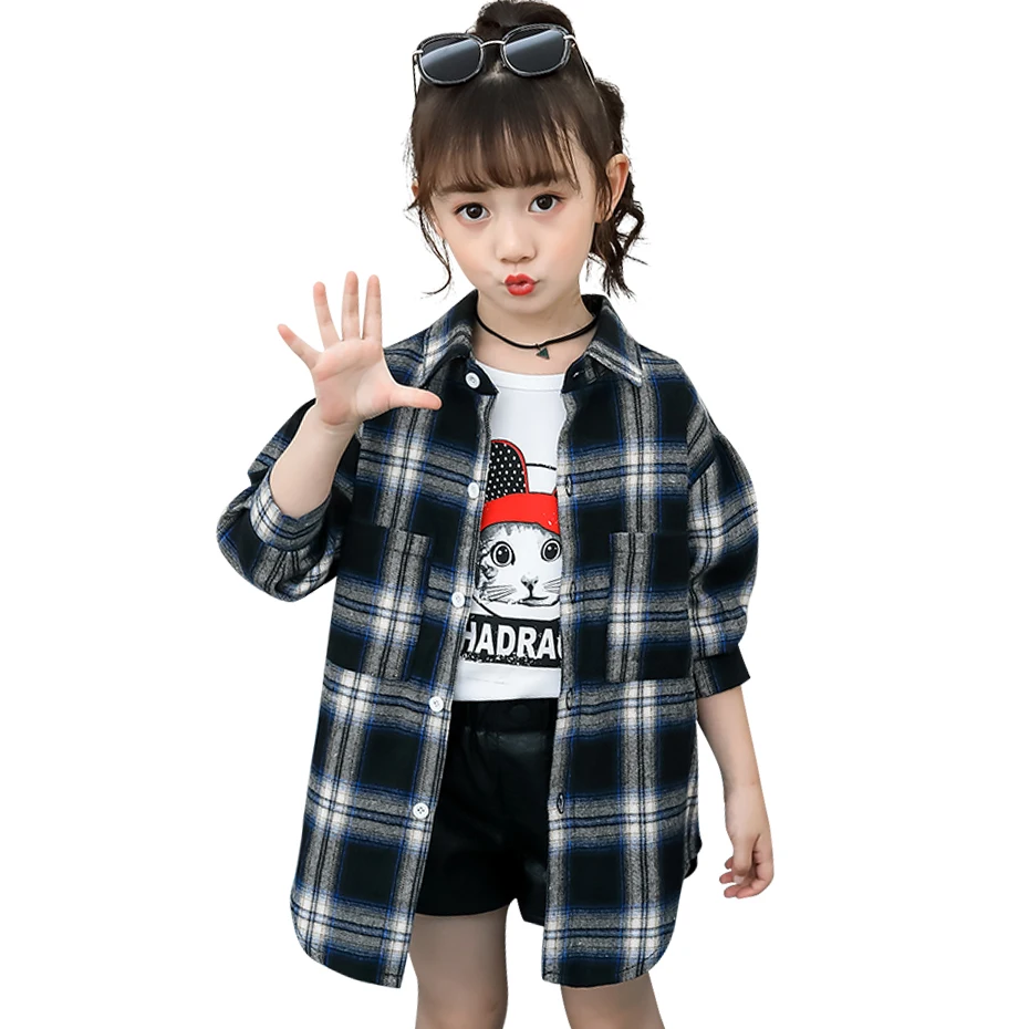 Blouse For Girls Plaid Pattern Children's Shirt For Girls Casual Style Children's Shirts For