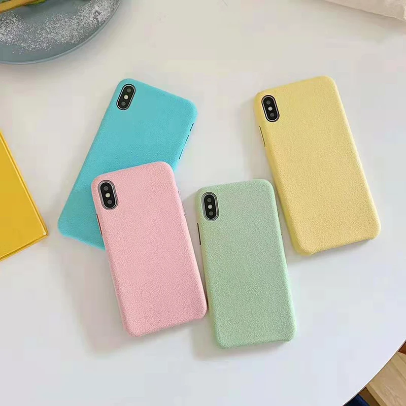 

Simple macaron microfiber Phone Cases For iphone x xr xs max xs Case Flannel leather backcover For iphone 6 6s 7 8plus Capa