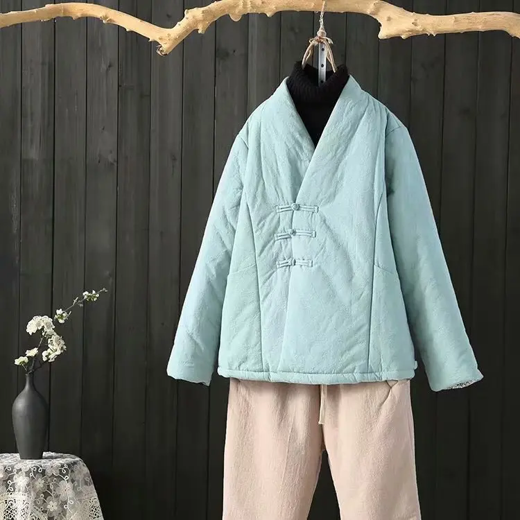 

2019 Winter WOMEN'S Dress New Style Literature And Art-Style Retro V-neck Frog Padded Cotton-padded Jacket Cotton Coat Jn11765