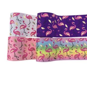 

BOCA 75MM Flamingo ink with gold foil on Solid Grosgrain Ribbon 100 Yards/roll ,many color for choose