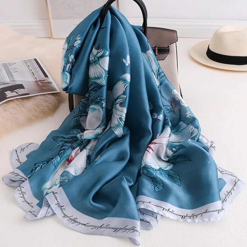 

Fashion Silk Shawls and Wraps Floral Printed Kerchief Hijab Scarf For Women Long Neck Scarfs Female 180*90cm Scarves For Ladies